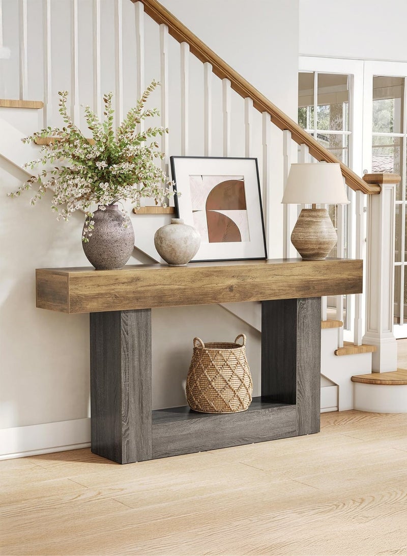 يانارا طاولة كونسول ارتفاع 160 سم، طاولة مدخل طويلة وضيقة للصالة، طاولة مزرعة من طابقين خلف الأريكة، طاولة رواق خشبية بقاعدة متينة وثقيلة - Image 2